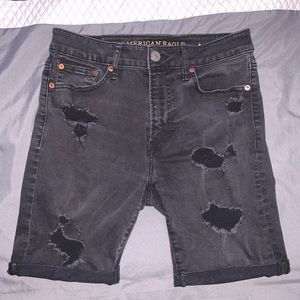 American Eagle Black Ripped/Distressed Denim Short